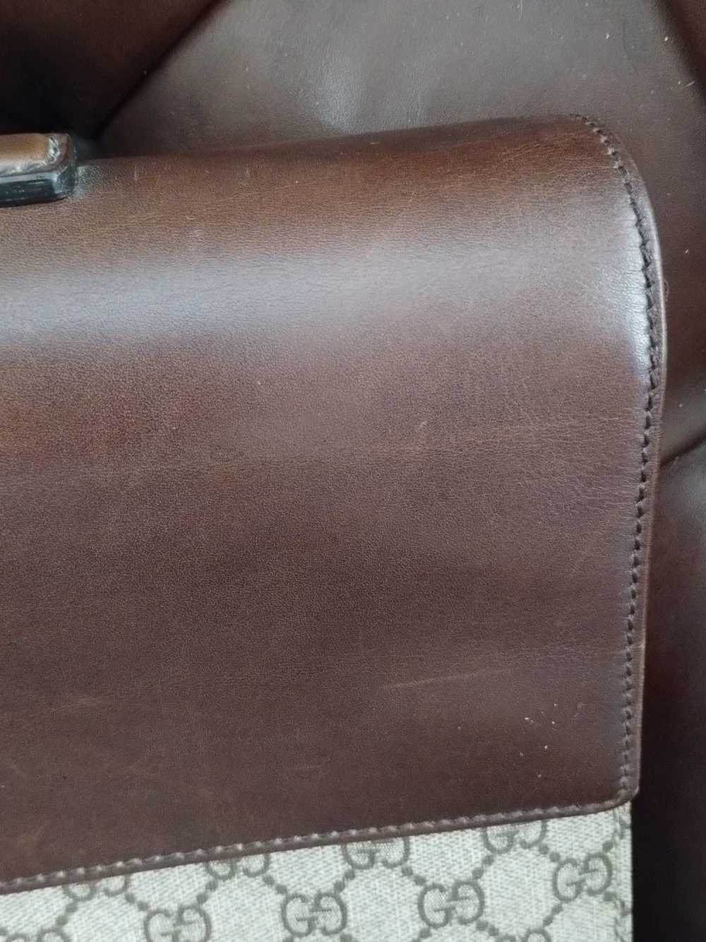 Gucci Brown Leather & Beige GG Monogram Briefcase